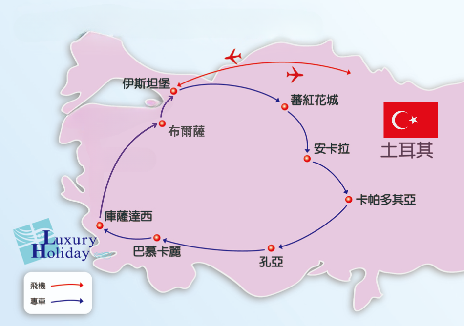 超值土耳其10日行程地圖